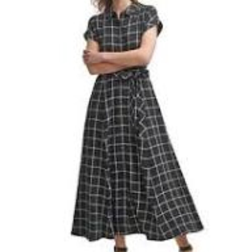 Calvin Klein Gauze Windowpane-Print Shirtdress - Sz 14